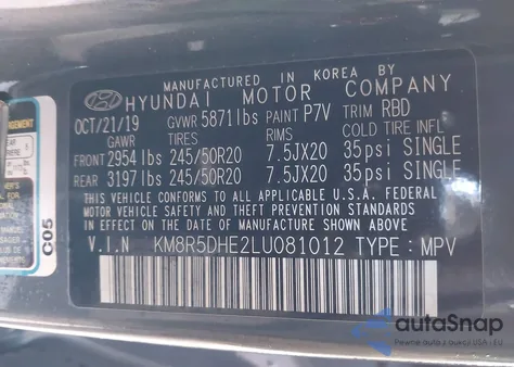 2020 Hyundai Palisade Limited from USA, damaged, VIN KM8R5DHE2LU081012